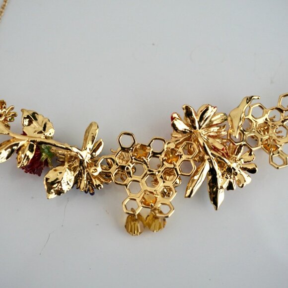 Necklace with colorful flowers, faceted stones and honey bees - Picture 4 of 6